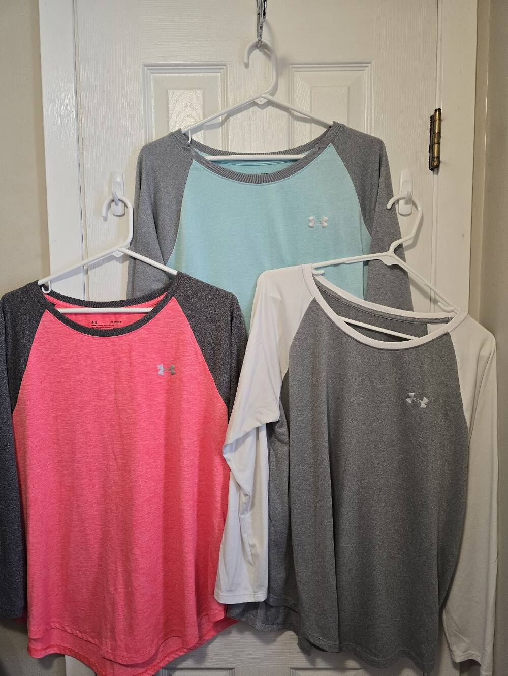 3-pc Under Armour Women's Long-Sleeve Raglan Tops - Pink, Mint, Gray, White